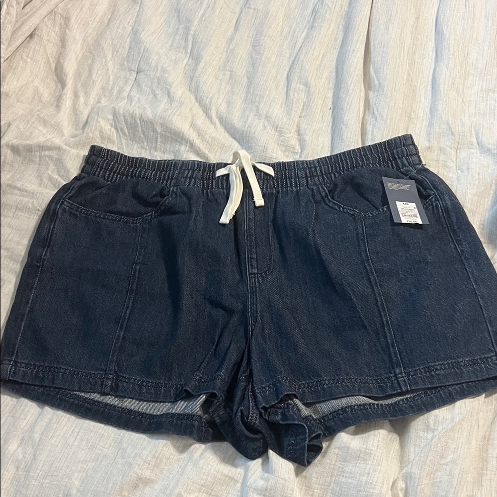 Universal Thread Navy Elastic-Waist Denim Shorts with Drawstring